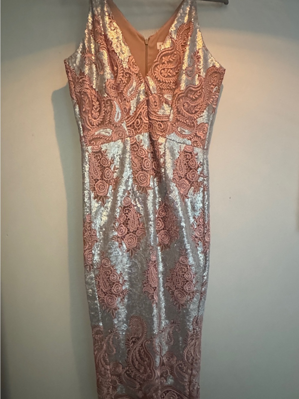 Dress the Population Rose Pink Lace & Silver Sequin Cocktail Dress